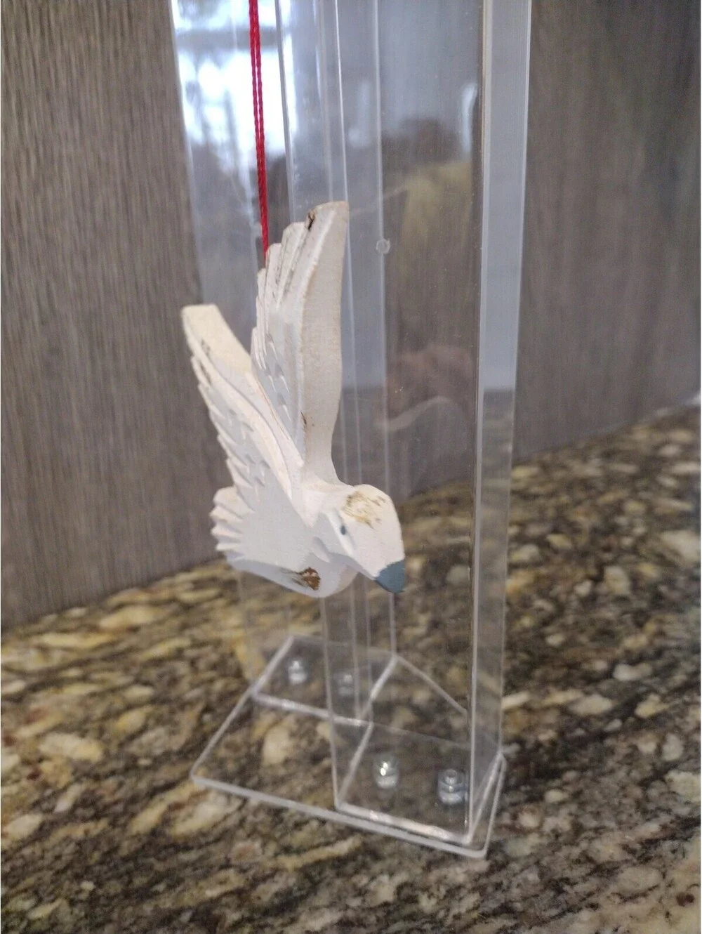 Wooden White Dove Winter Christmas Ornament Santa 3.5